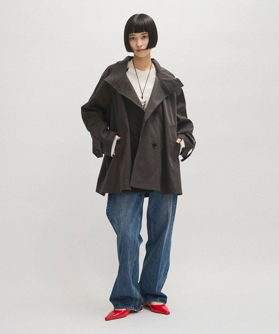 アダムエロペ　フレアミドルトレンチコート　スミクロ