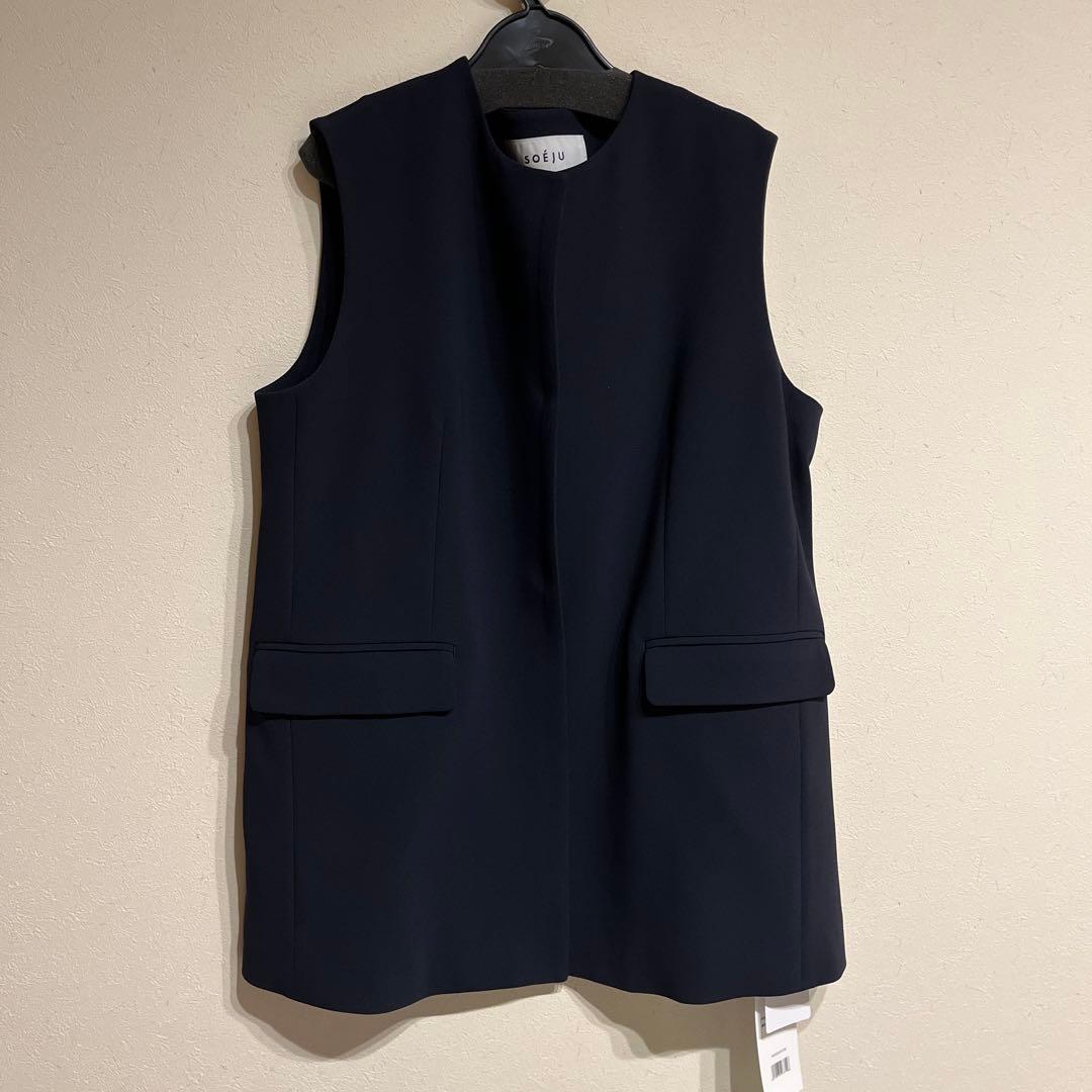 週末セールはやいものがい！SOÉJU ノーカラー　スリーブレジャケット ネイビー