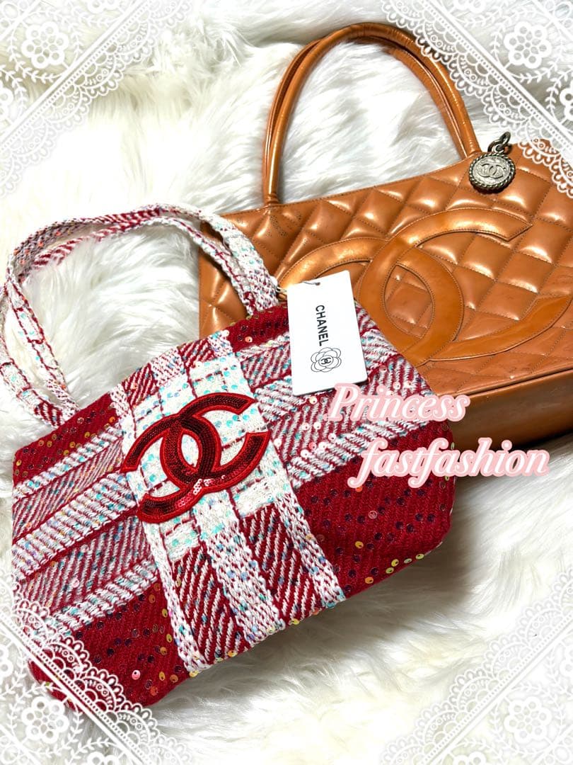 k*a様 シャネル CHANEL バーガンディ スパンコール トートバッグ