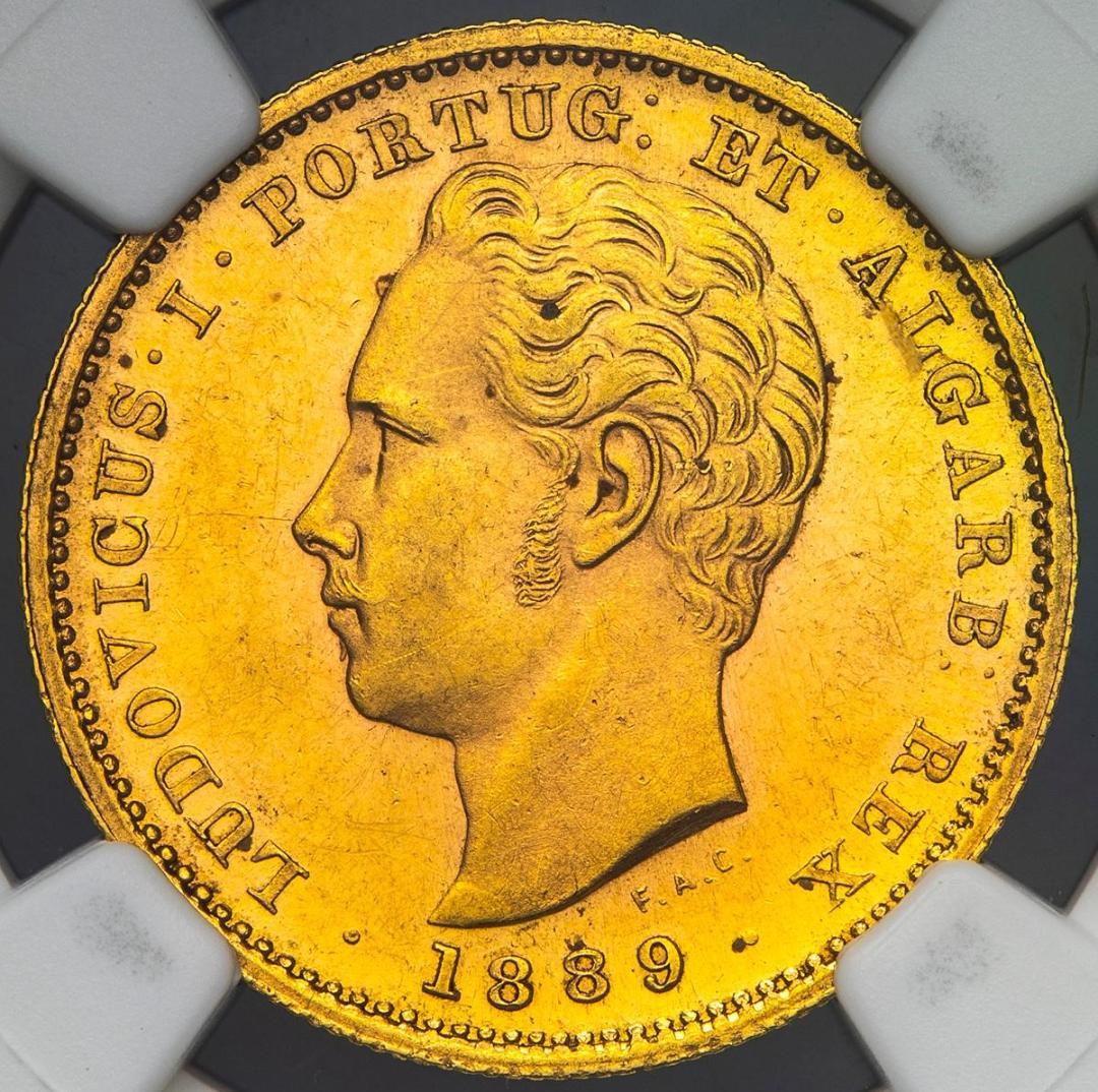 NGC-MS61 金貨 ポルトガル 5000レイス 1889 ルイス1世