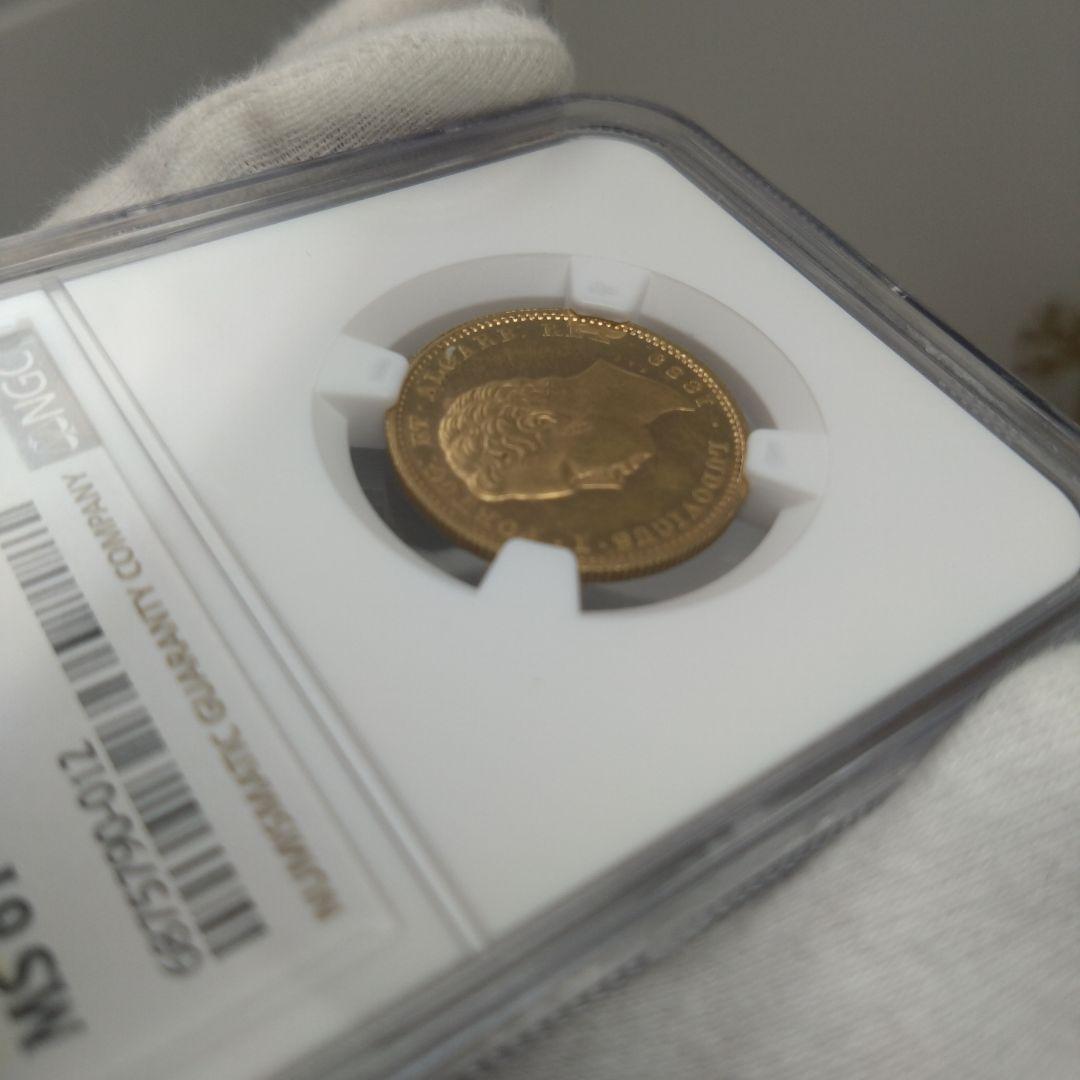 NGC-MS61 金貨 ポルトガル 5000レイス 1889 ルイス1世