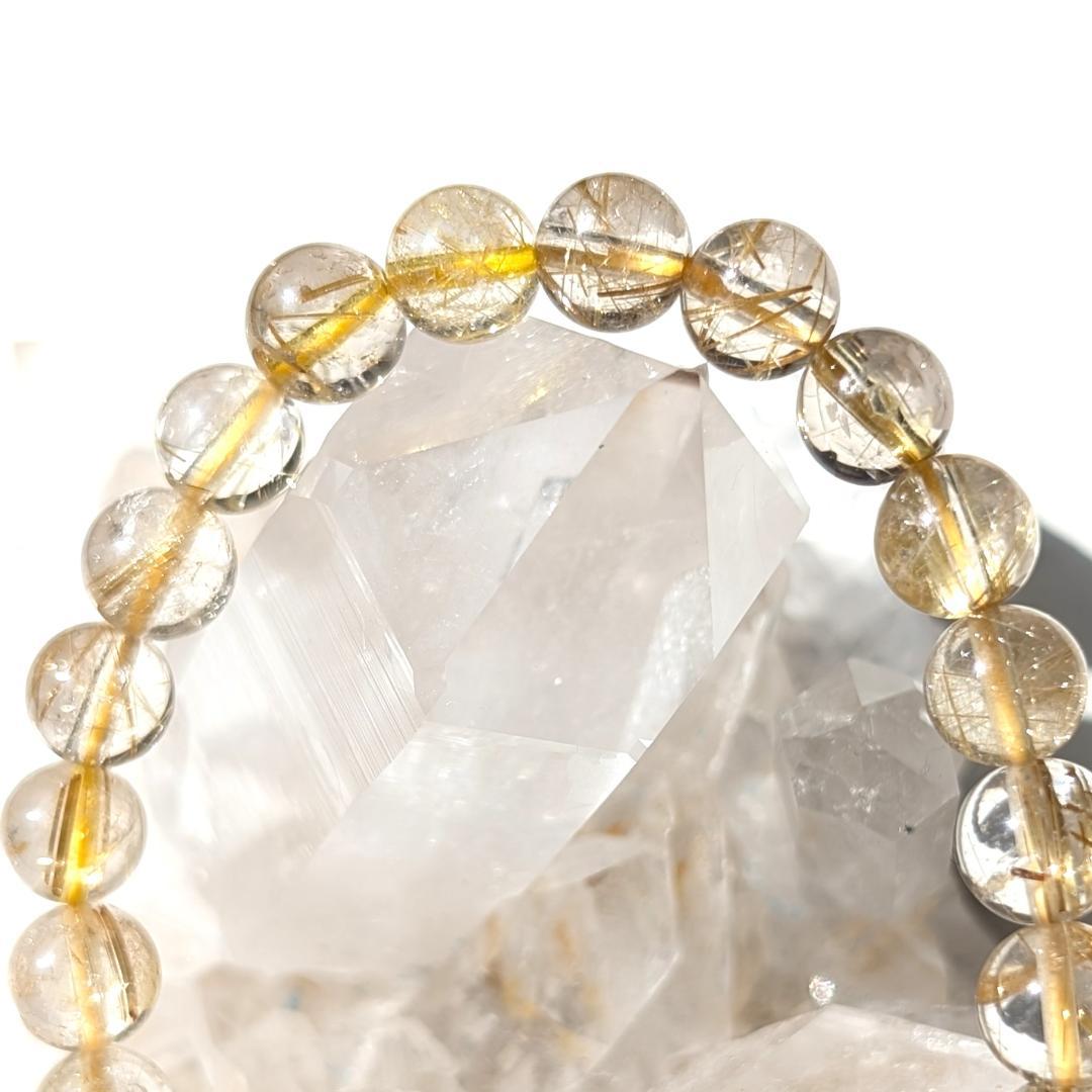 sk　透き通るクォーツと黄金ルチルが美しい 金針水晶ブレスレット 7mm