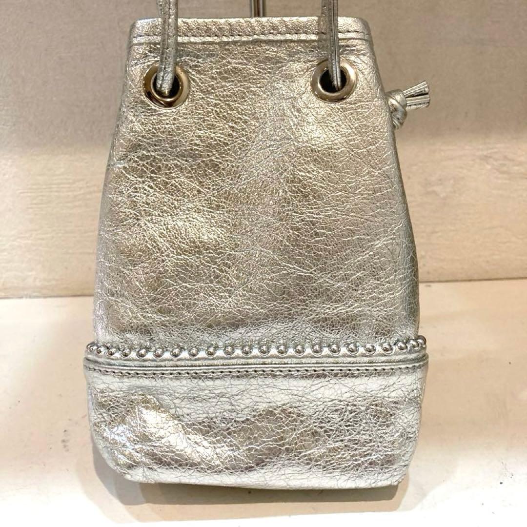 【美品】MARCO MASI 巾着　スタッズ ショルダーバッグ　シルバー