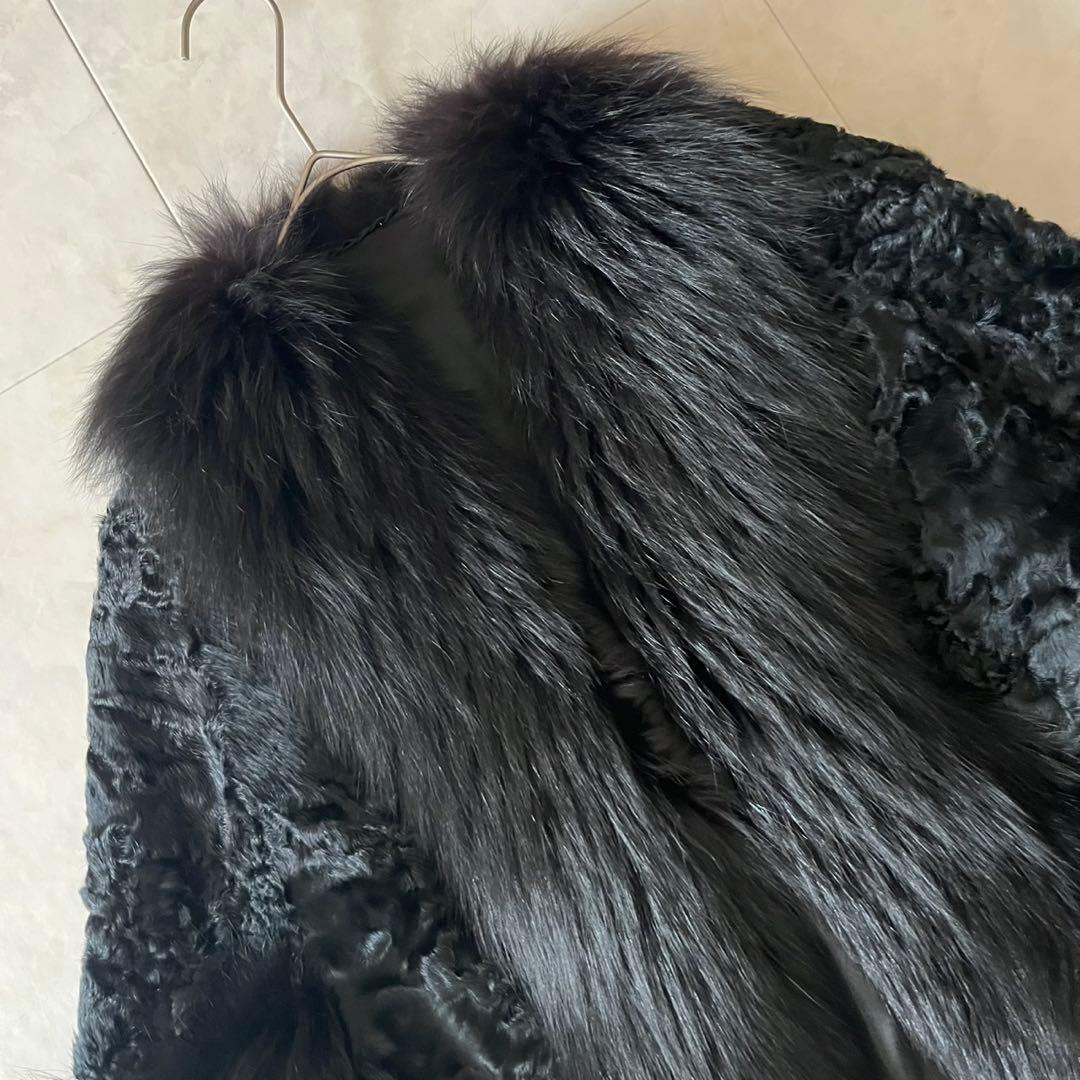 極美品✨フォックスファー× アストラカン　ブラック ケープコート　マントポンチョ