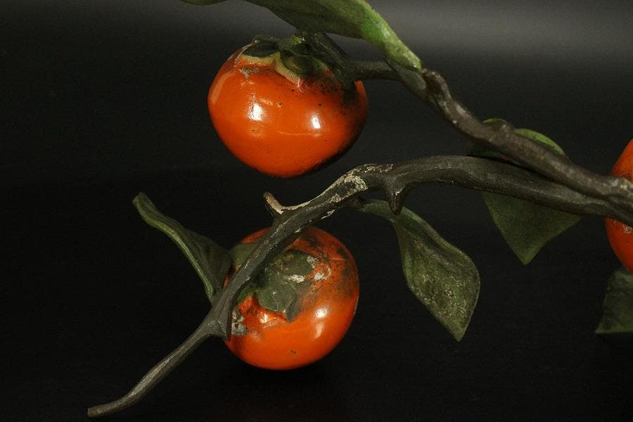 柿 木枝実 野鳥 置物 金属工芸(メ1168)