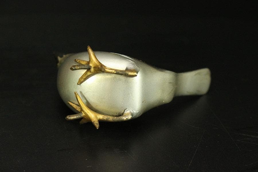 柿 木枝実 野鳥 置物 金属工芸(メ1168)