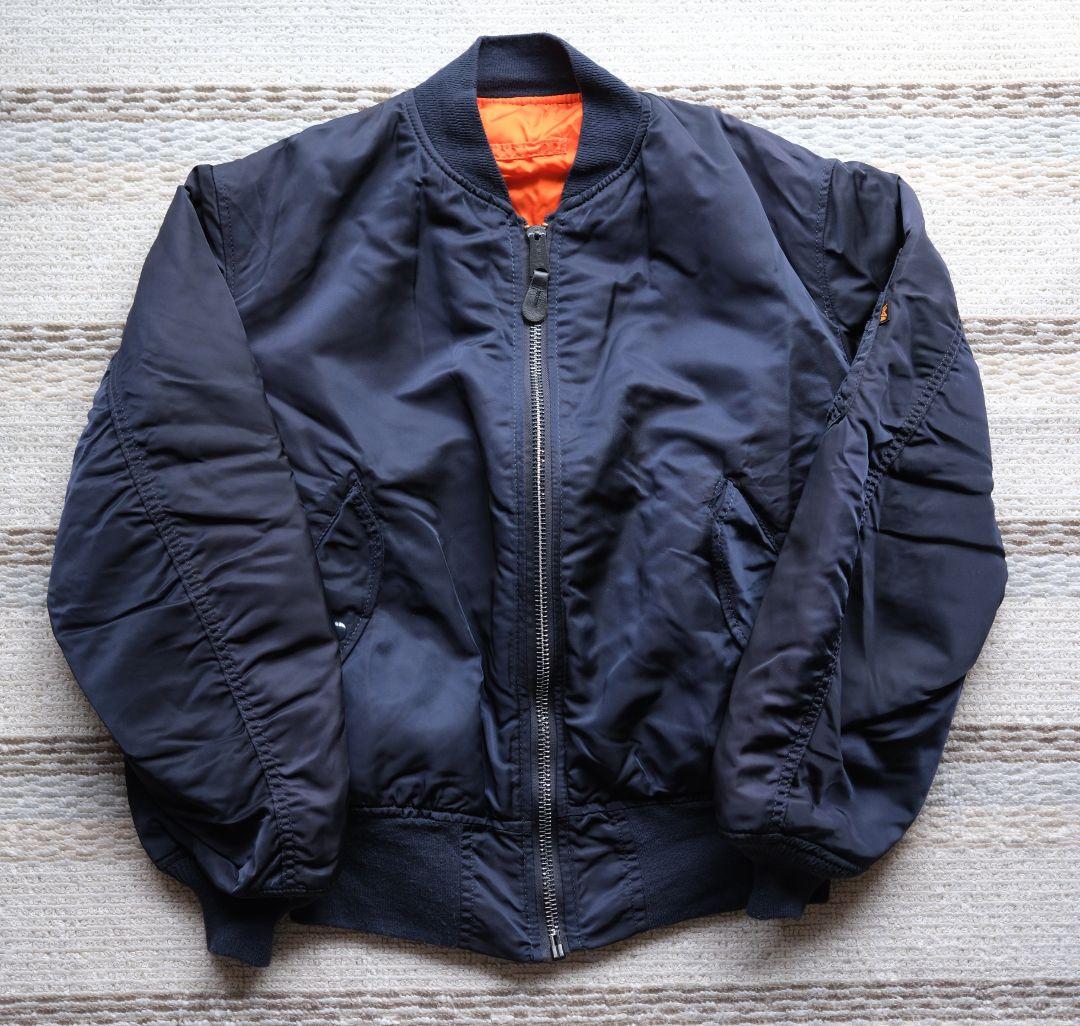 【USA製】90s ALPHA社製　MA-1 フライトジャケット ネイビー　L