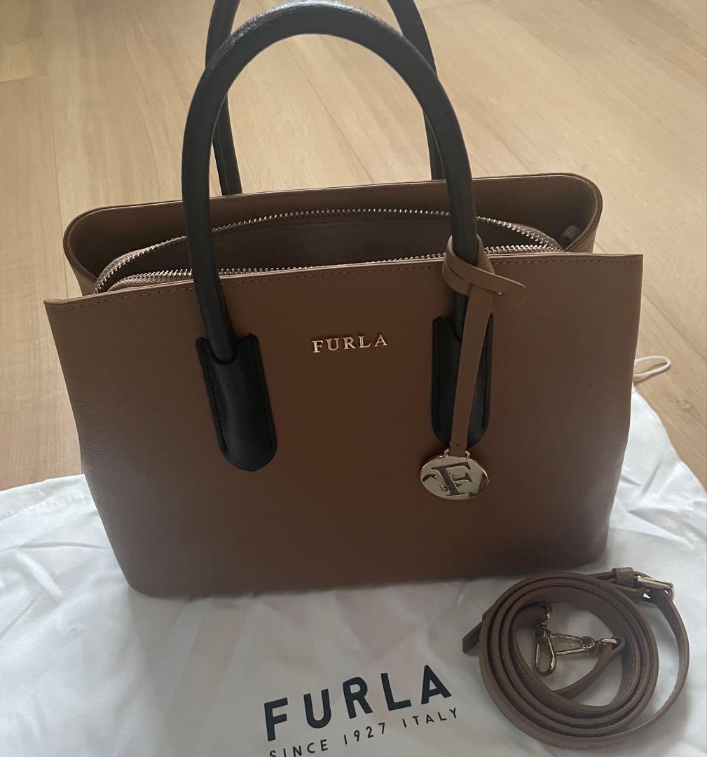 1回使用 FURLA テッサ ショルダーバッグ ハンドバッグ ブラウン トート