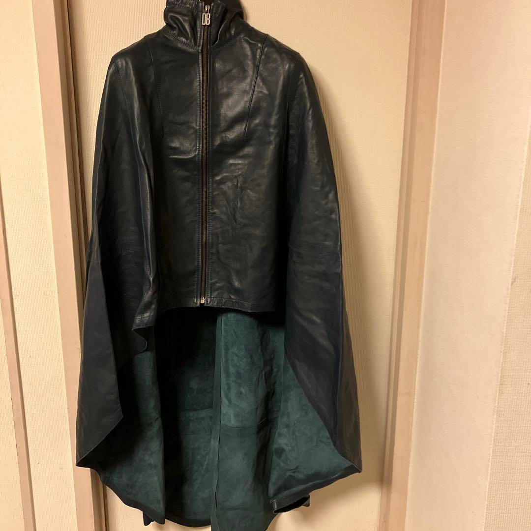 ダークビッケンバーグ　レザー ケープコート レザーマント　濃いめのブルーグレー