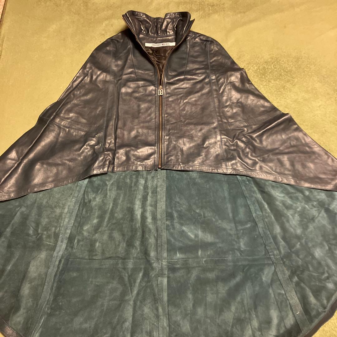 ダークビッケンバーグ　レザー ケープコート レザーマント　濃いめのブルーグレー