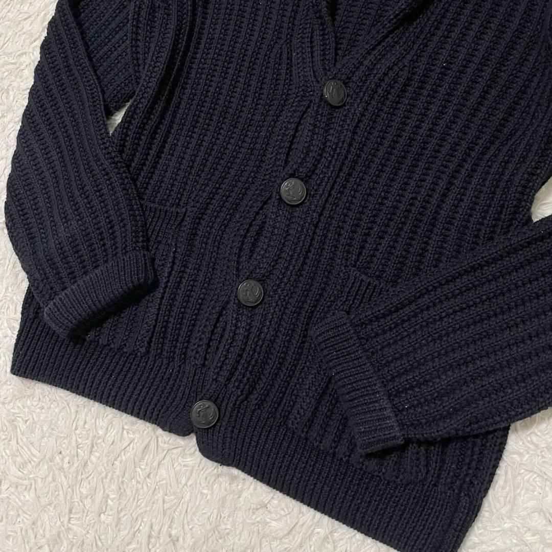 極美品 エルメネジルドゼニア ケーブルニットジャケット ショールカラー ネイビー