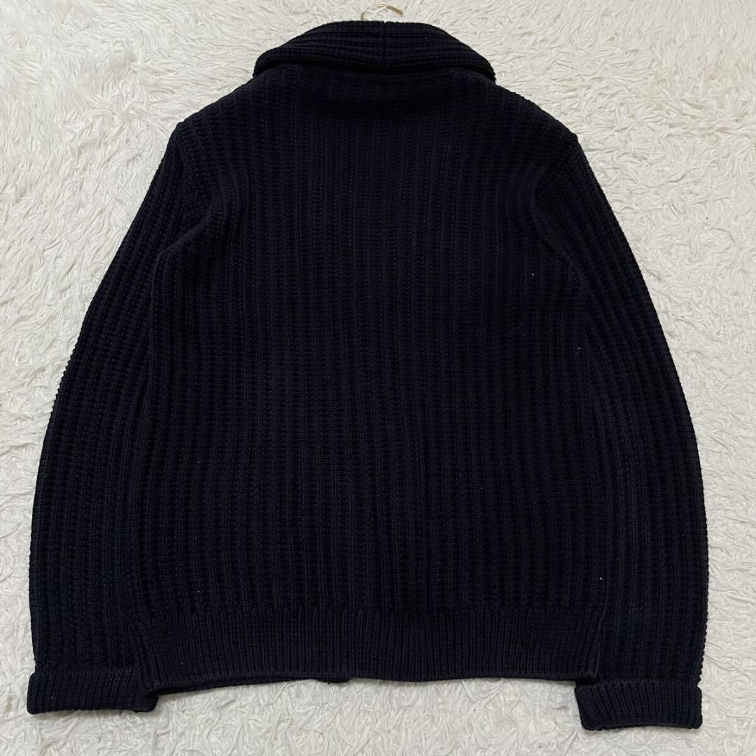 極美品 エルメネジルドゼニア ケーブルニットジャケット ショールカラー ネイビー