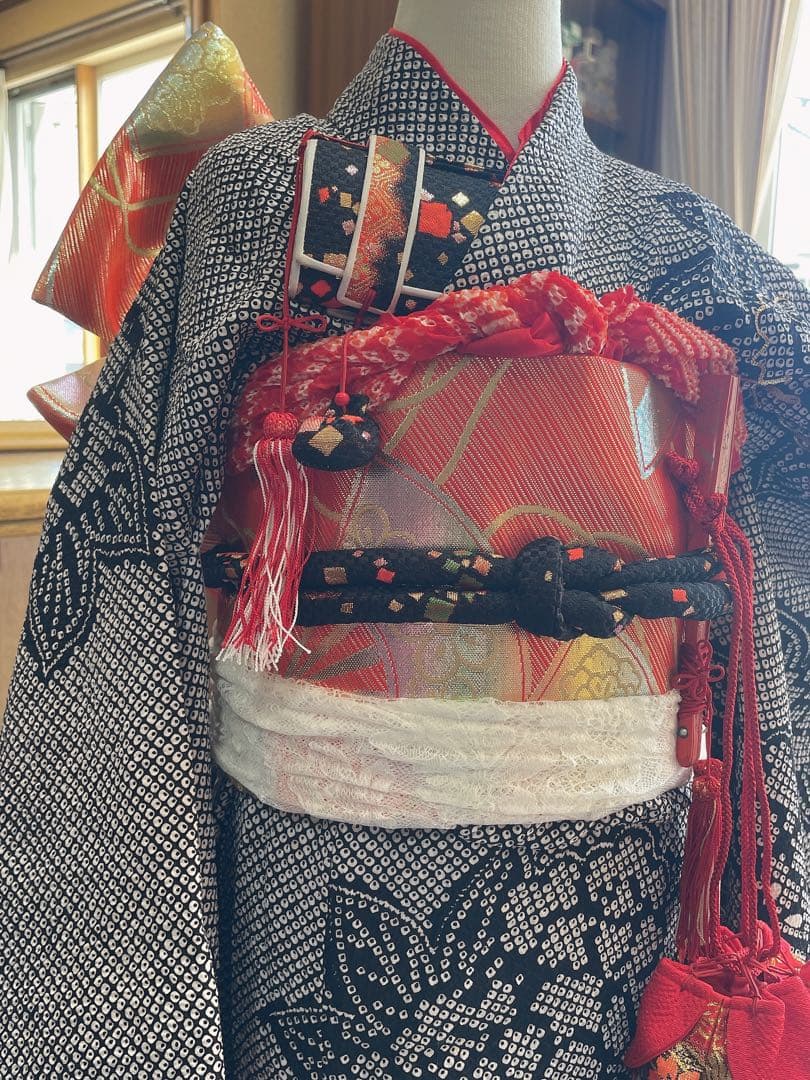 七五三お祝い黒絞り柄セット