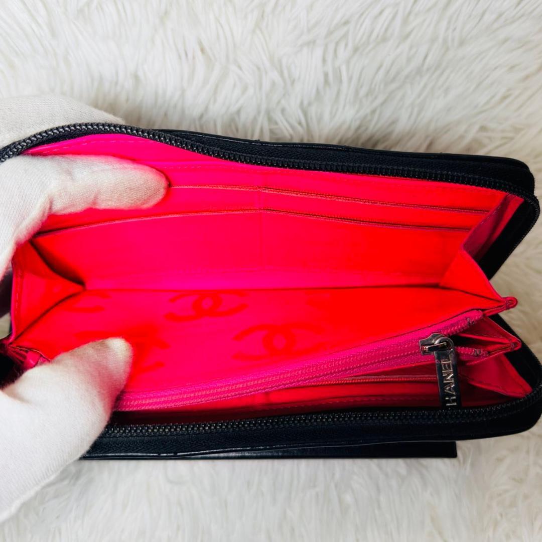 【最終セール！】シャネル　カンボンライン　ラウンドファスナー　長財布　ブラック