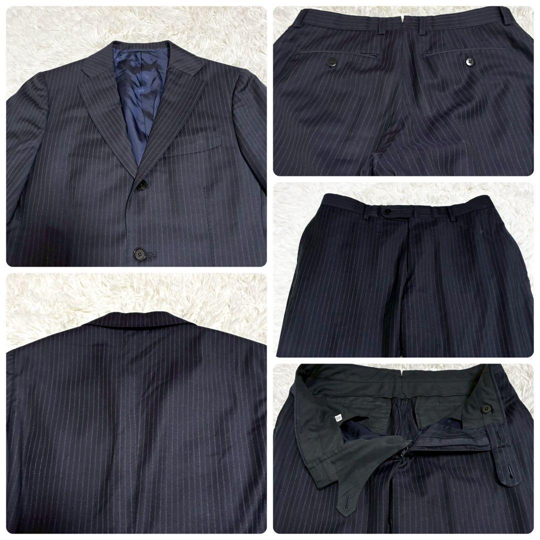 【高級ライン】BEAMS F スーツ　セットアップ　ネイビー　ストライプ　日本製