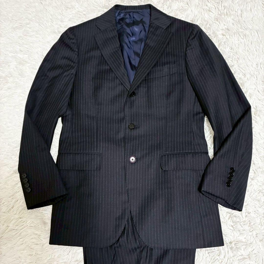 【高級ライン】BEAMS F スーツ　セットアップ　ネイビー　ストライプ　日本製