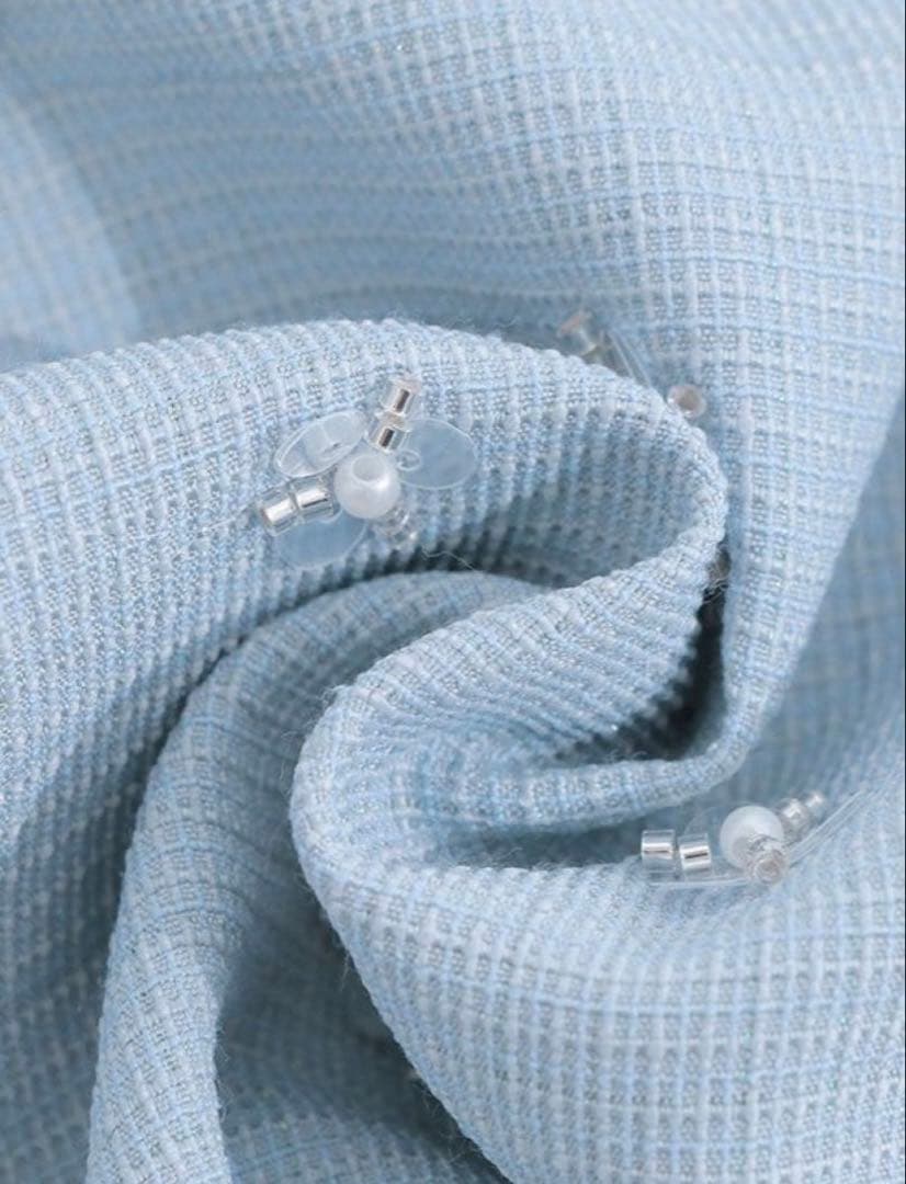 水色フラワー刺繍オフショルダードレス　フラワースパンコールドレス　Jewels