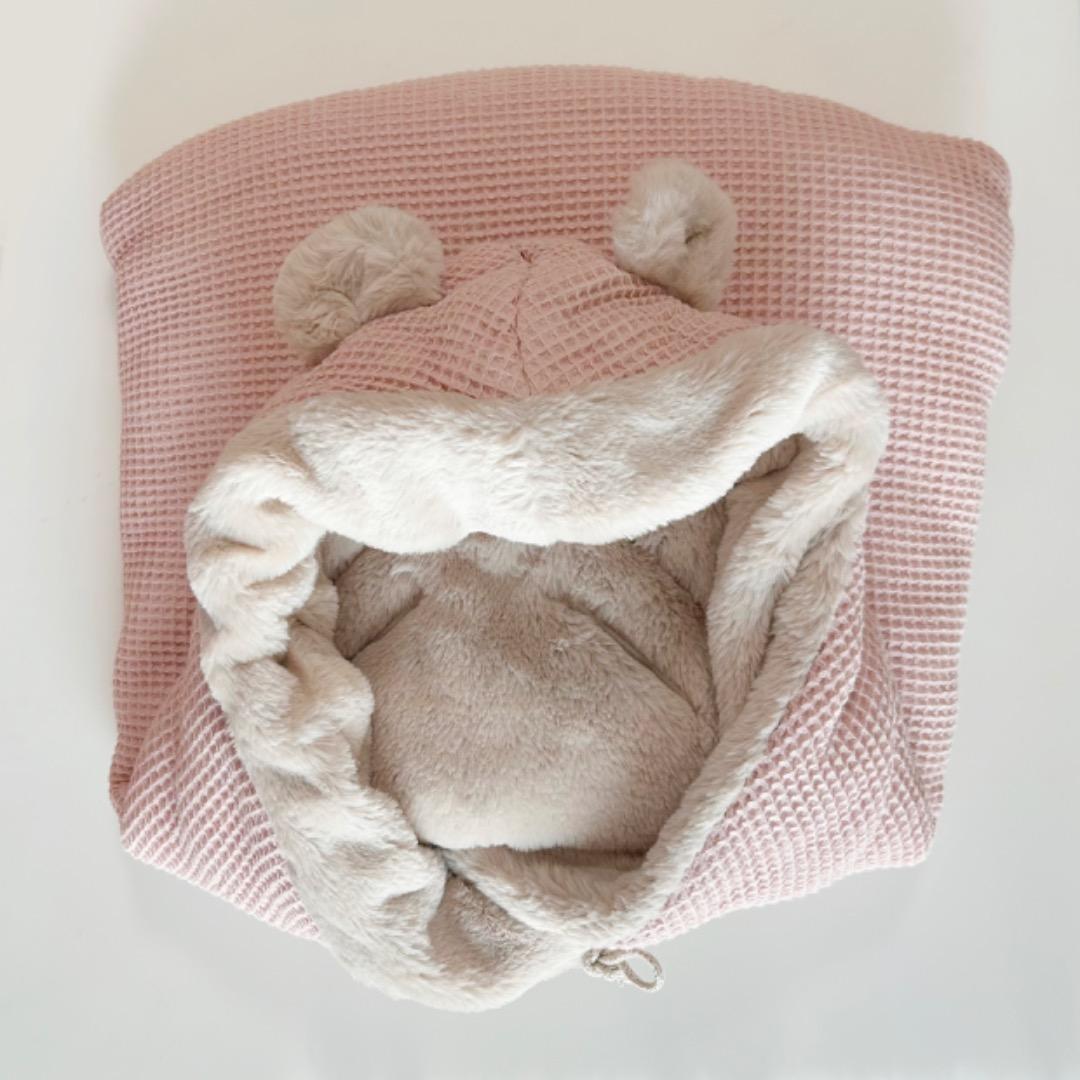 美品 Babyshower くま耳 おくるみ 防寒 フットマフ ピンク