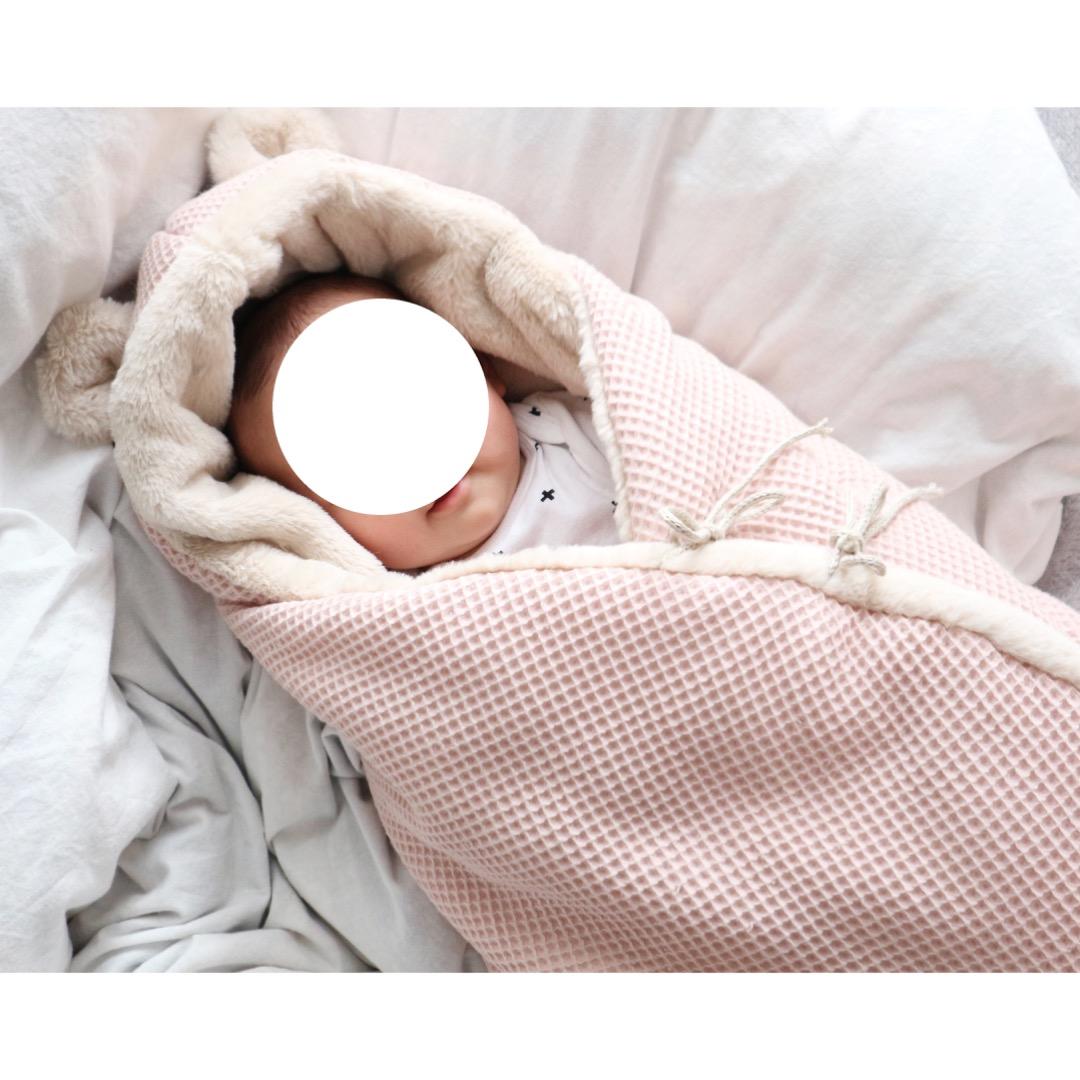 美品 Babyshower くま耳 おくるみ 防寒 フットマフ ピンク