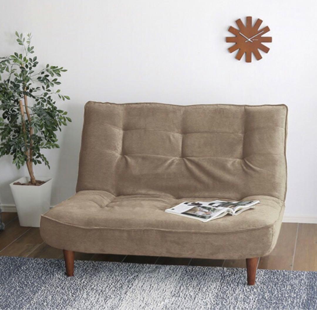 ベージュ 2人がけソファ 取り外し可能な脚付き 2人掛けソファ コーデュロイ