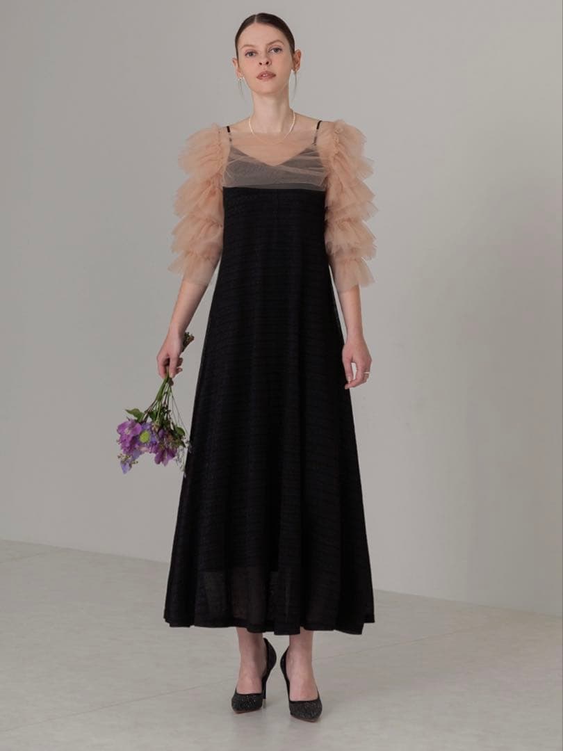 ティアードフリルチュールボレロワンピースドレス結婚式二次会成人式パーティーデート