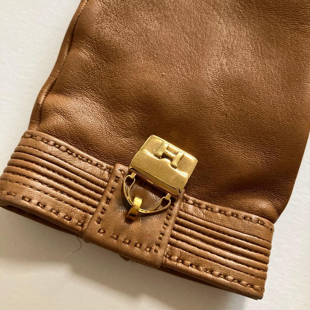 HERMES エルメス レザー手袋 ゴールド留め具付き