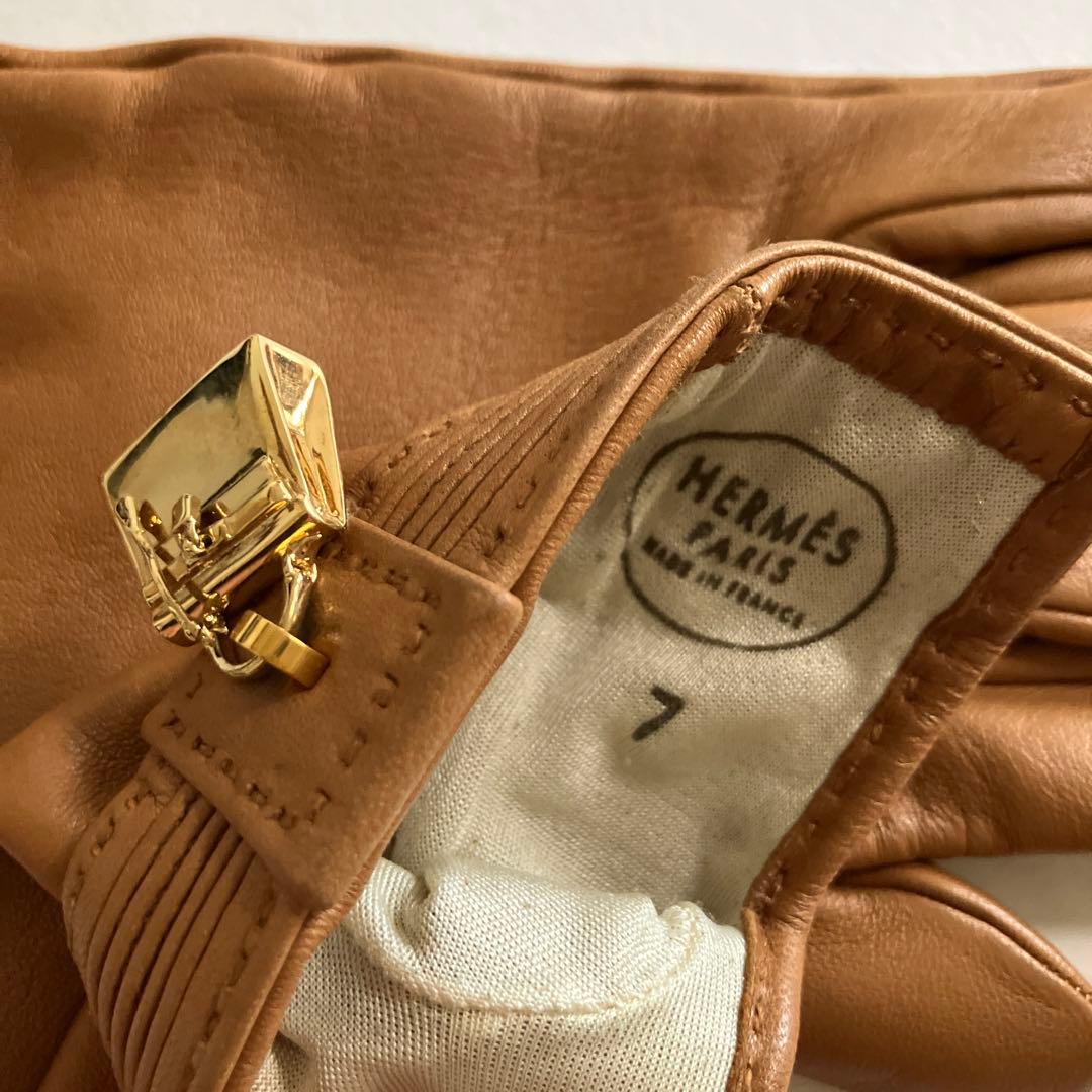 HERMES エルメス レザー手袋 ゴールド留め具付き