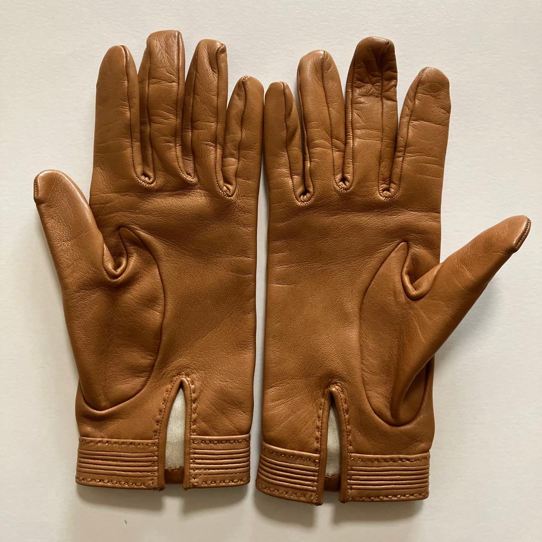 HERMES エルメス レザー手袋 ゴールド留め具付き