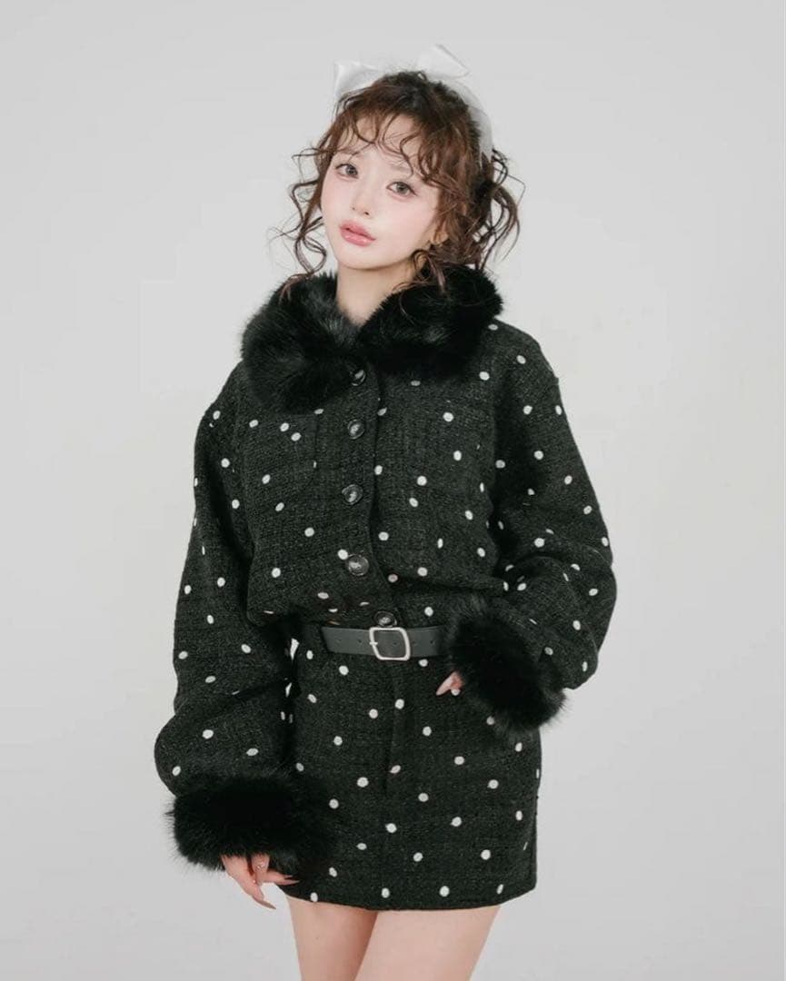 ダーリッチ ドットツイードジャケットコート ブラック