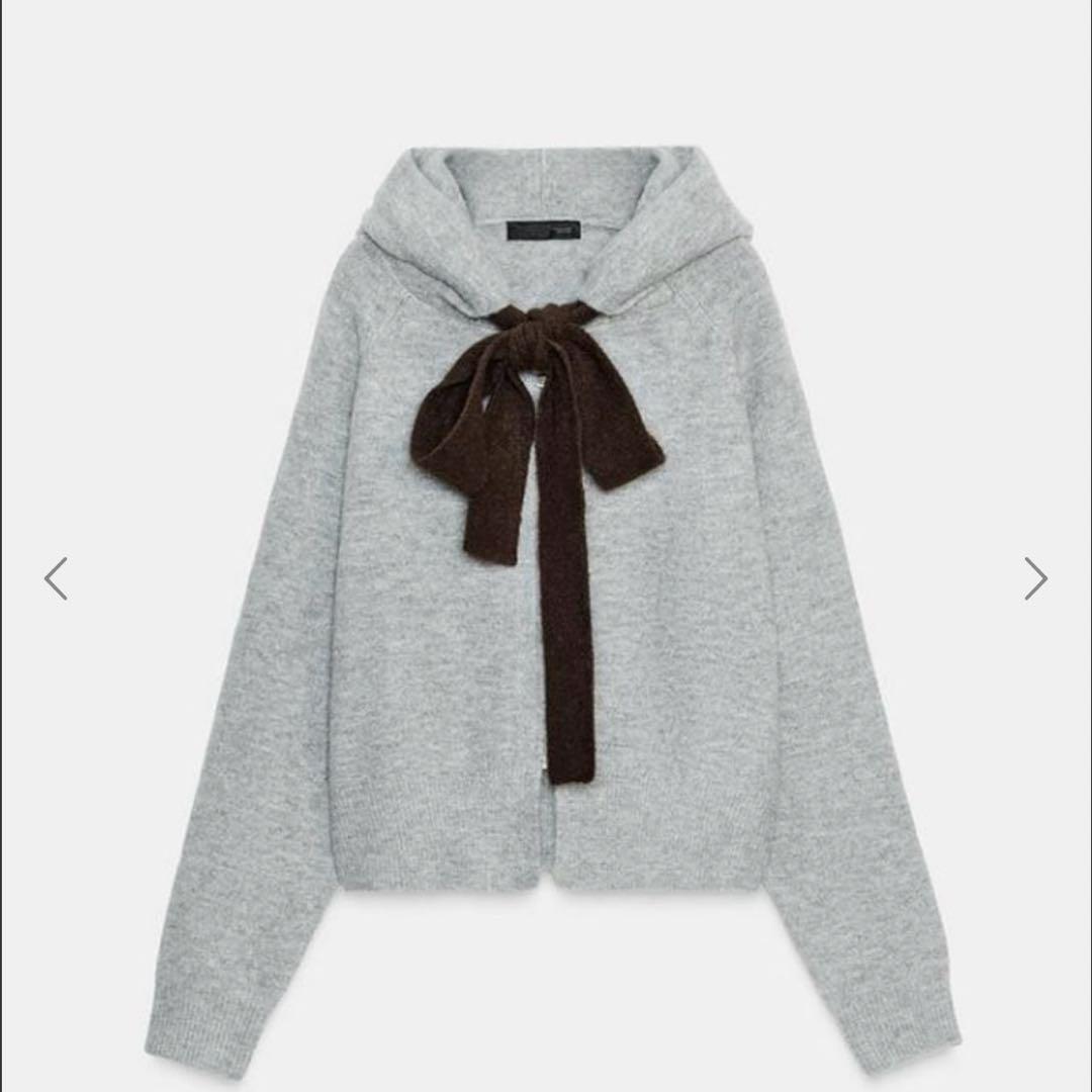 ZARA コントラストドローストリングフーディ