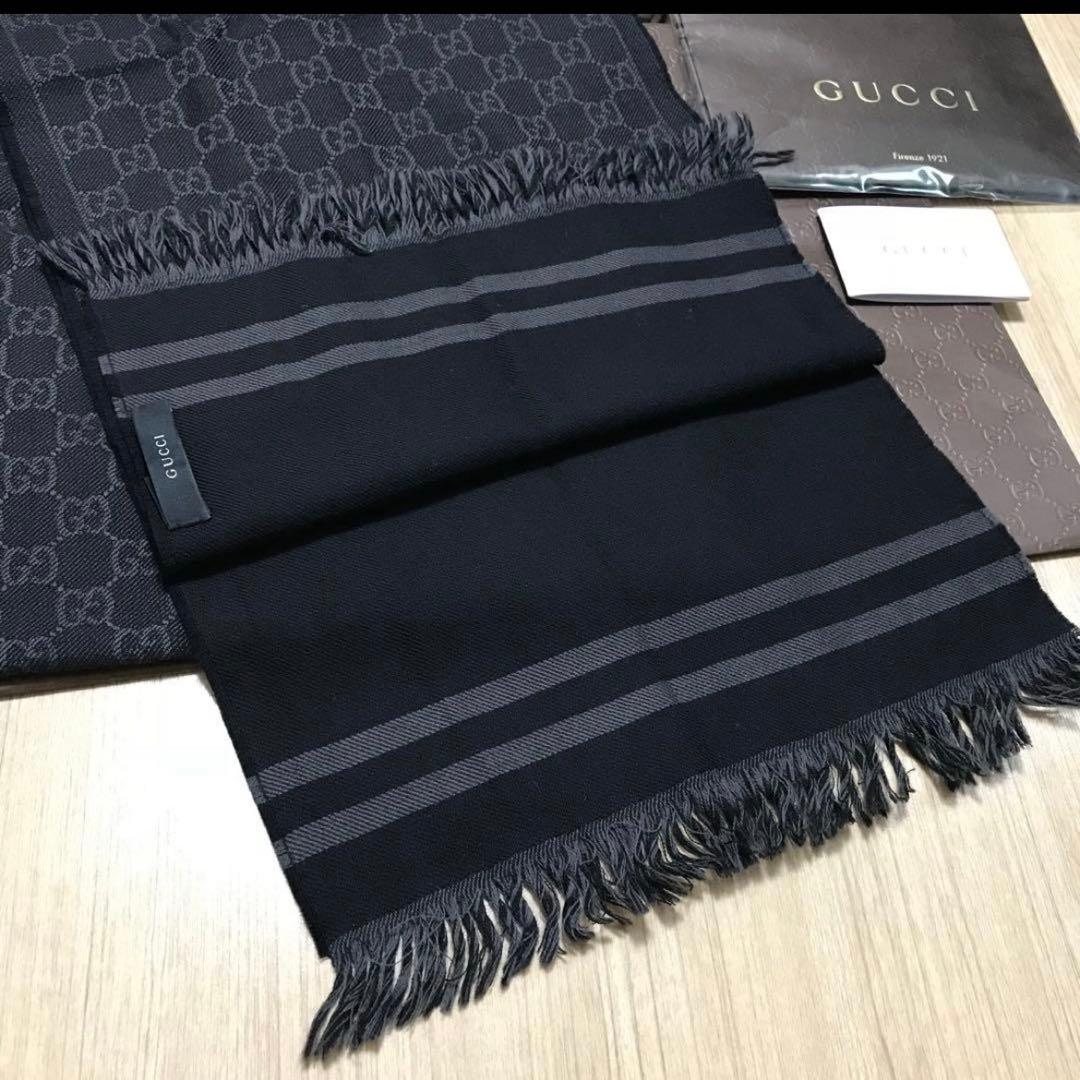 GUCCI ブラック GGパターン マフラー