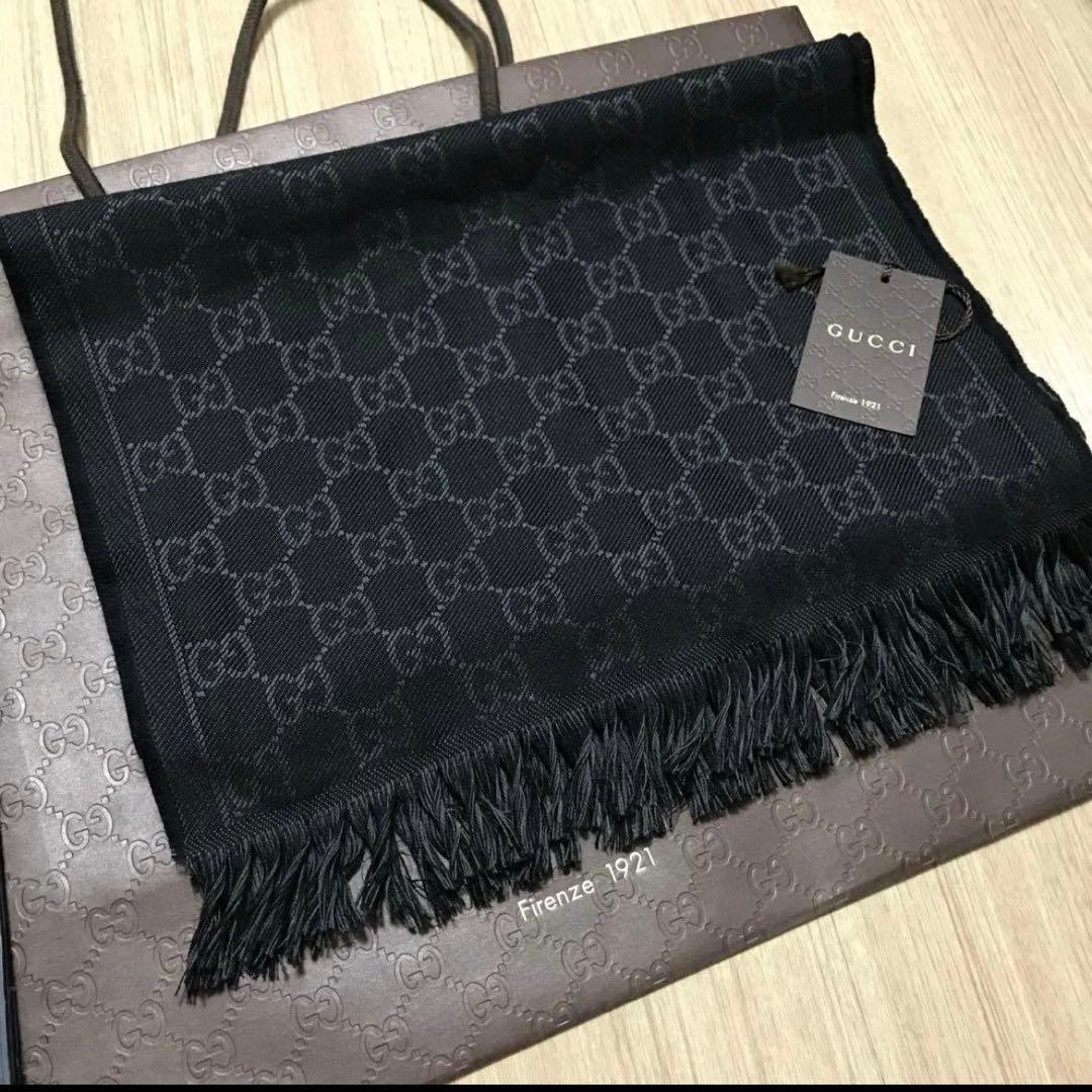 GUCCI ブラック GGパターン マフラー