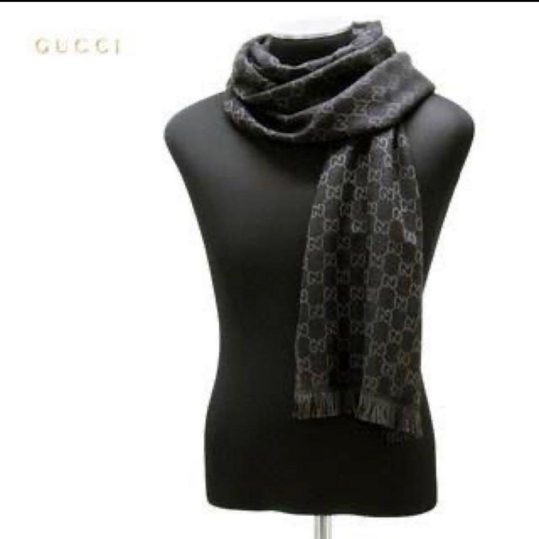 GUCCI ブラック GGパターン マフラー