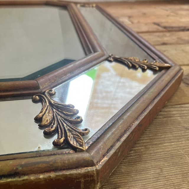 アンティーク ヴィンテージ 八角 ミラー ゴールド フレーム 鏡 ミラー カット