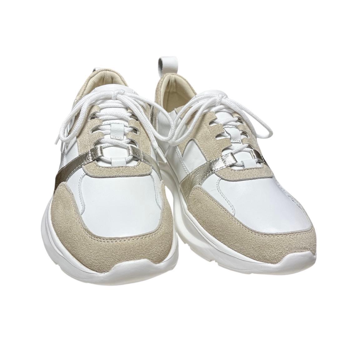 銀座かねまつ AQUA BELL ダッドスニーカー ホワイトレザー