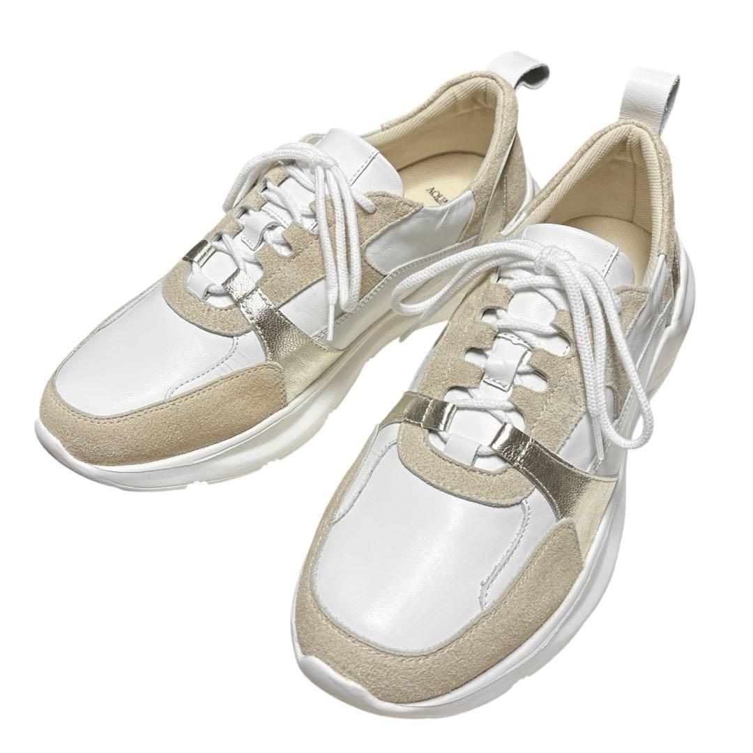 銀座かねまつ AQUA BELL ダッドスニーカー ホワイトレザー
