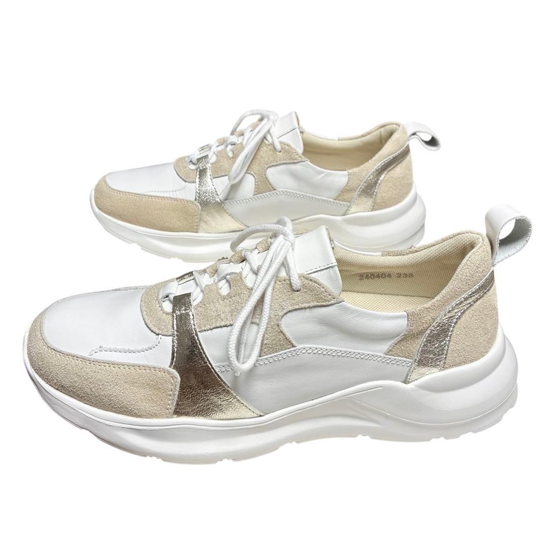 銀座かねまつ AQUA BELL ダッドスニーカー ホワイトレザー