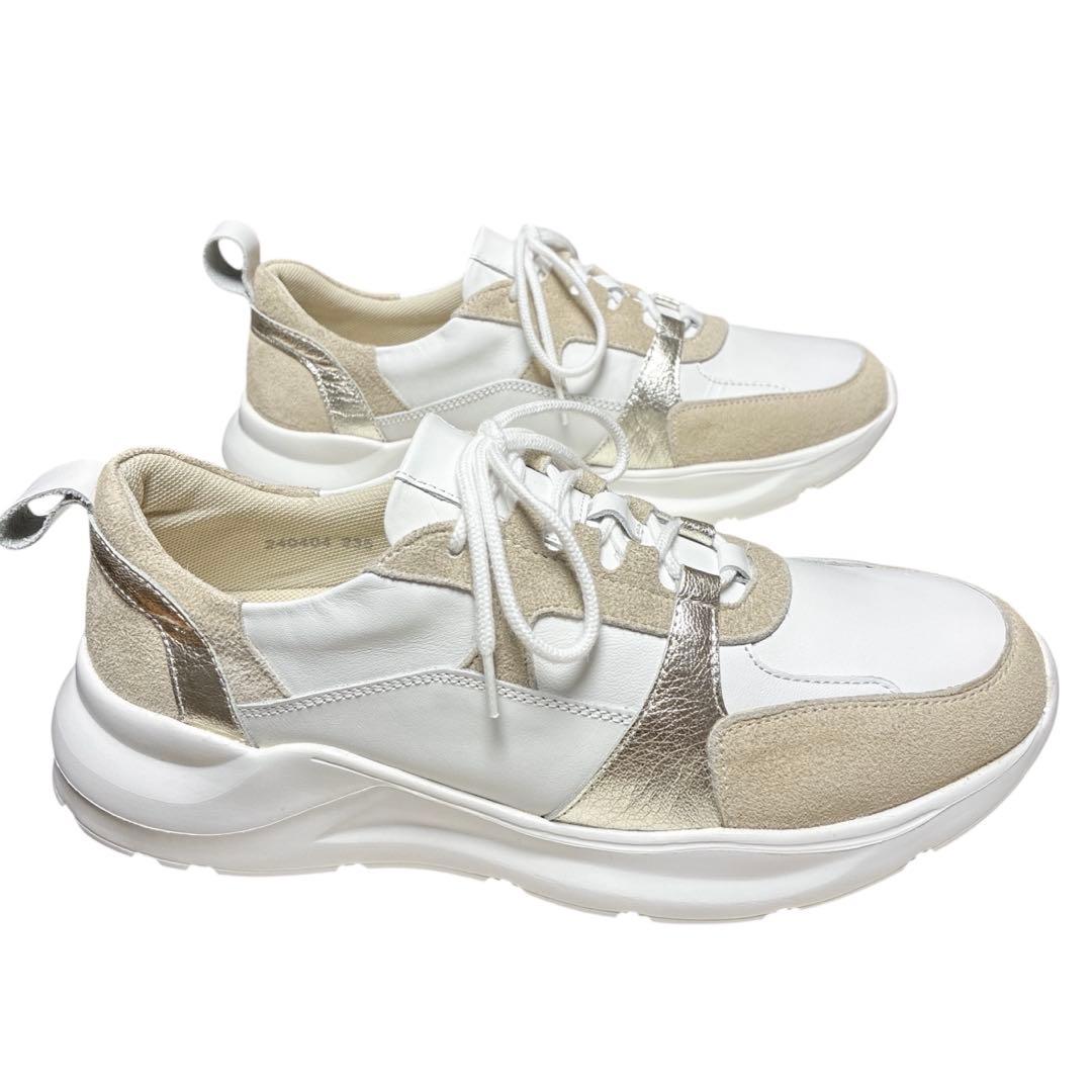 銀座かねまつ AQUA BELL ダッドスニーカー ホワイトレザー