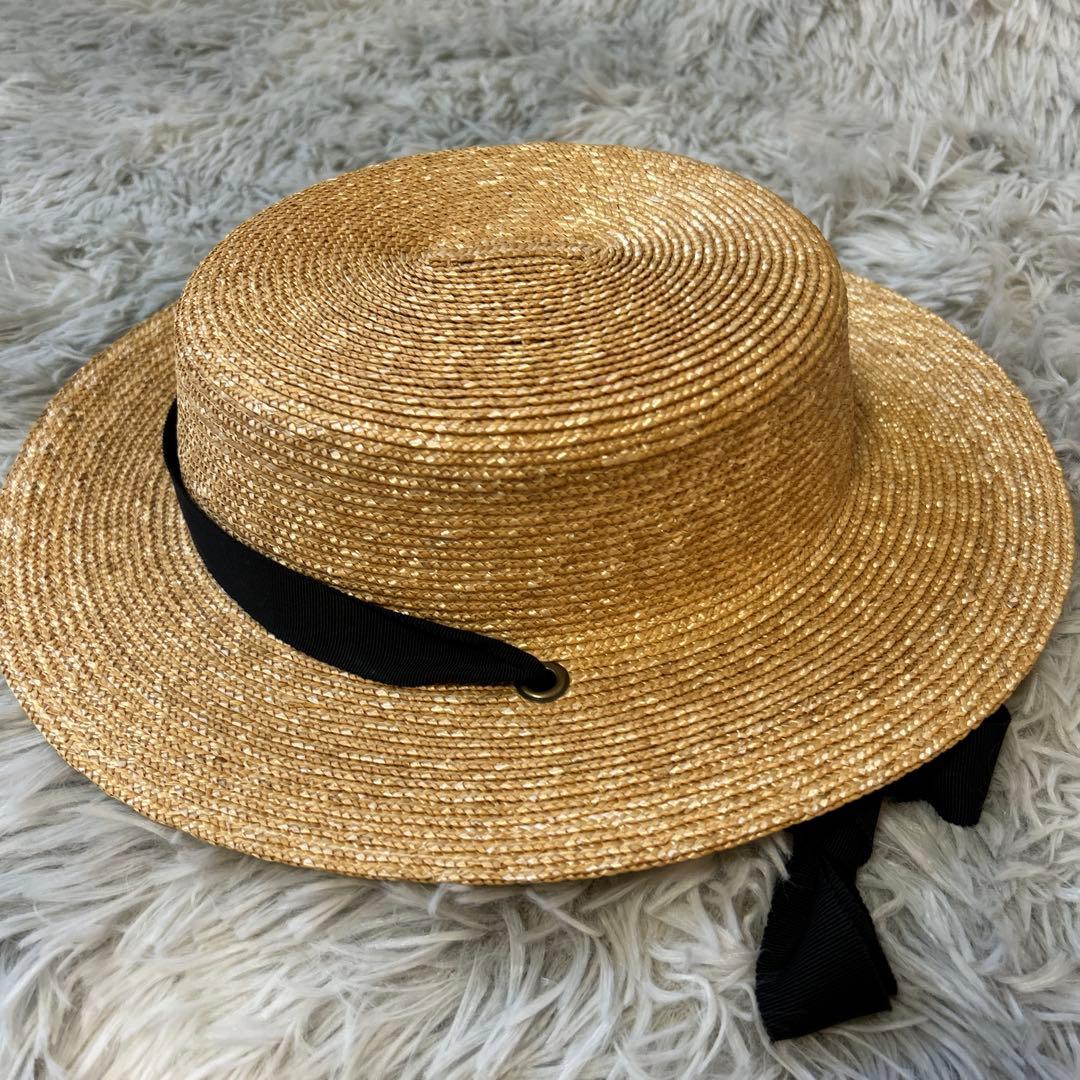 【新品】Wica Grocery カンカン帽子 ブラック・ベージュリボン付