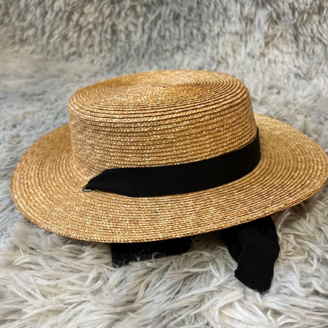 【新品】Wica Grocery カンカン帽子 ブラック・ベージュリボン付