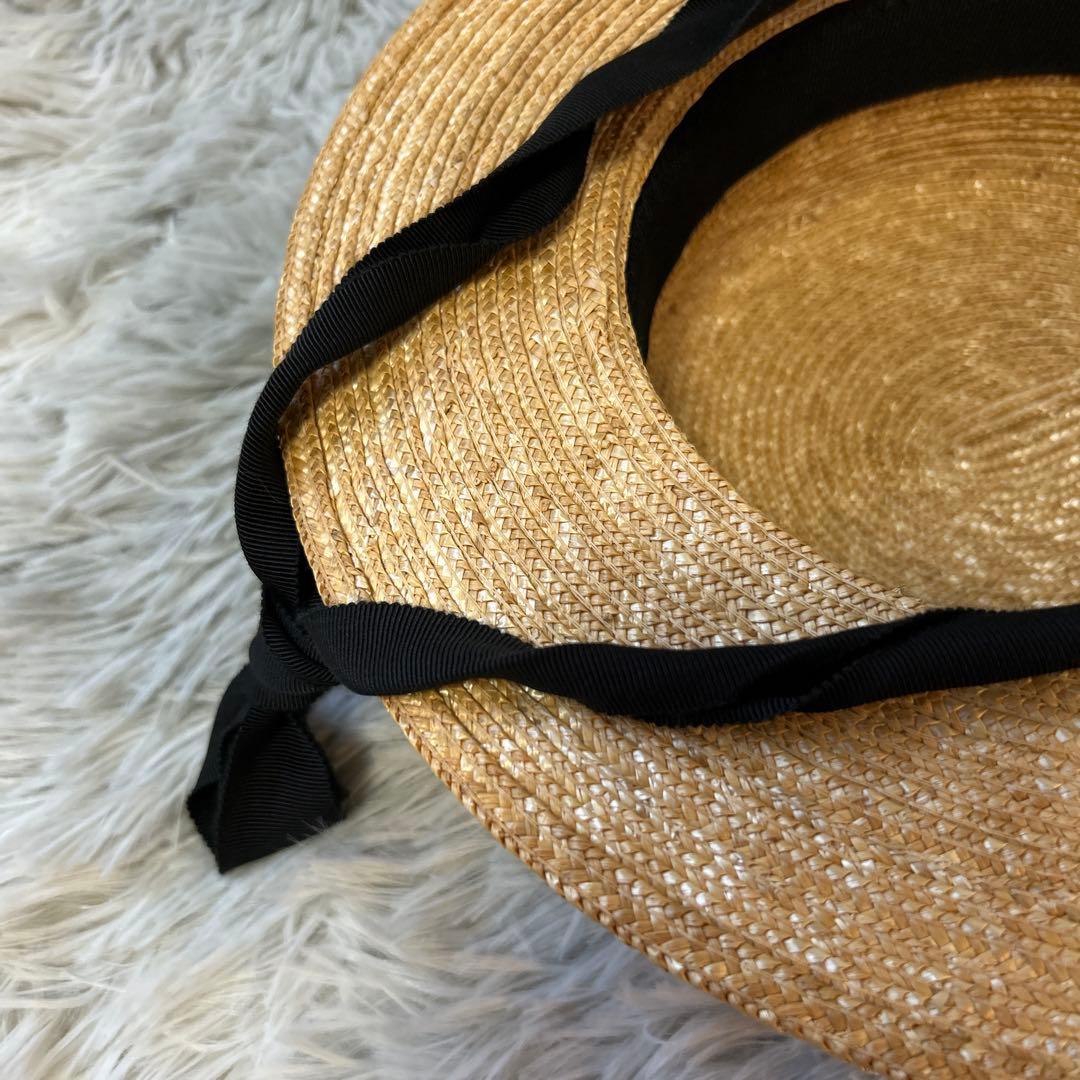 【新品】Wica Grocery カンカン帽子 ブラック・ベージュリボン付