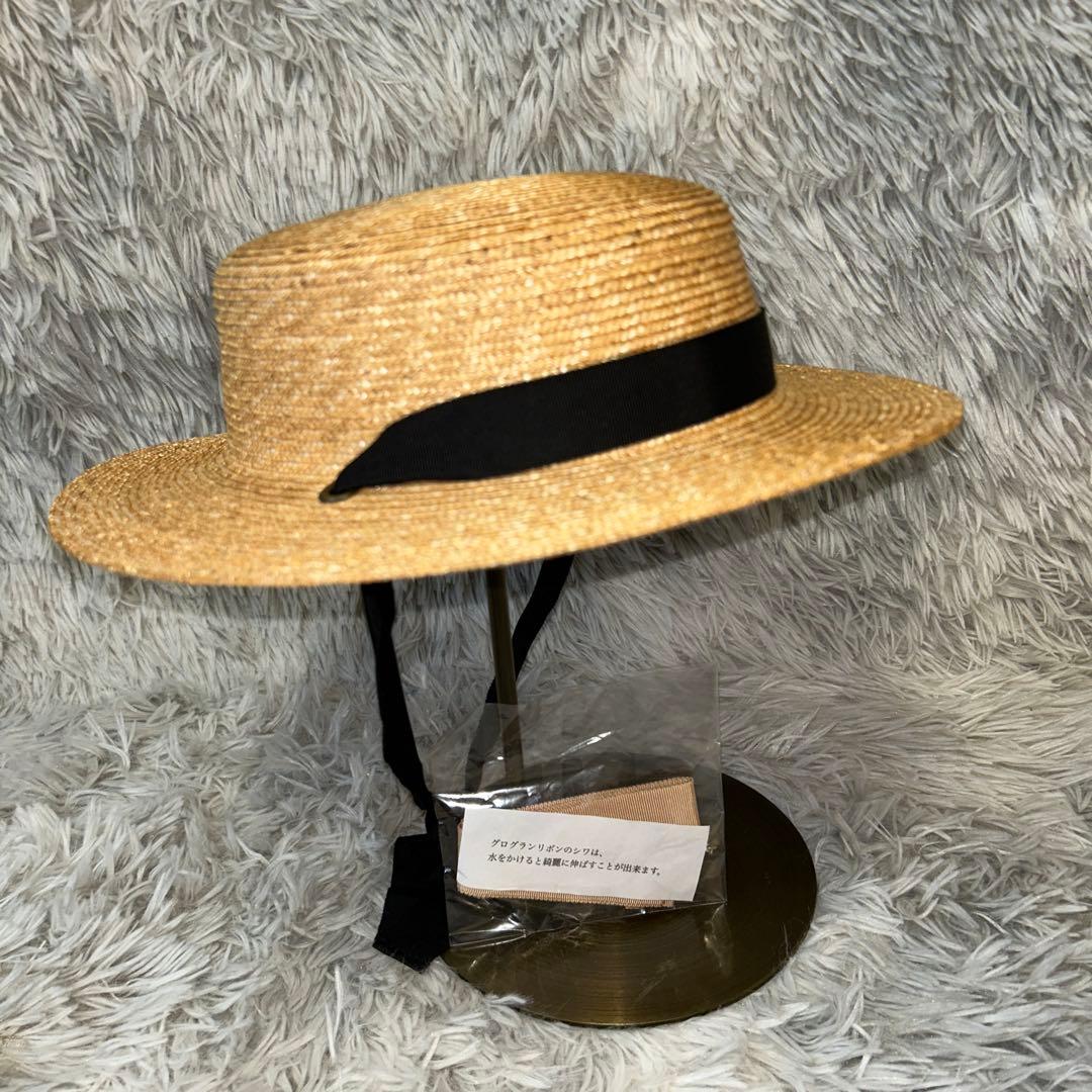 【新品】Wica Grocery カンカン帽子 ブラック・ベージュリボン付