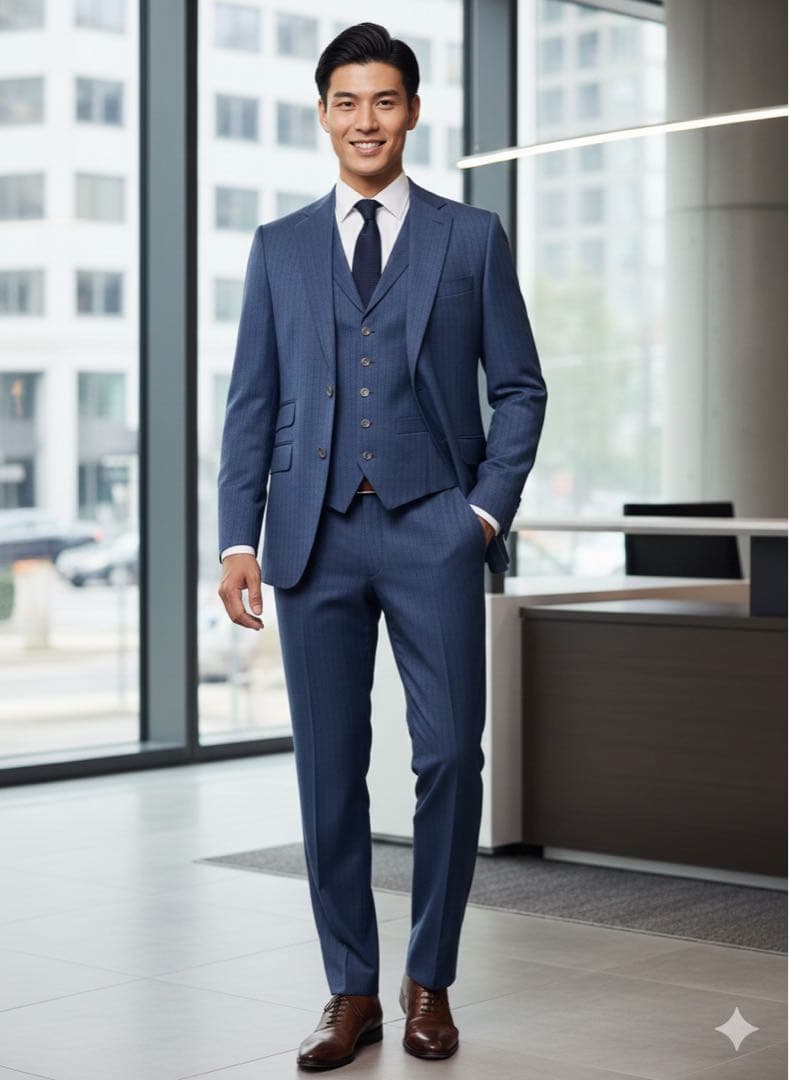 麻布テーラー スリーピーススーツ ダークブルー