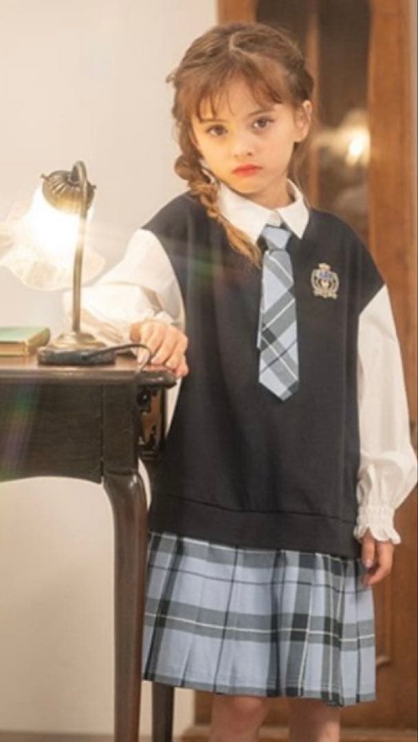 チェックレイヤード風ワンピースサックス130