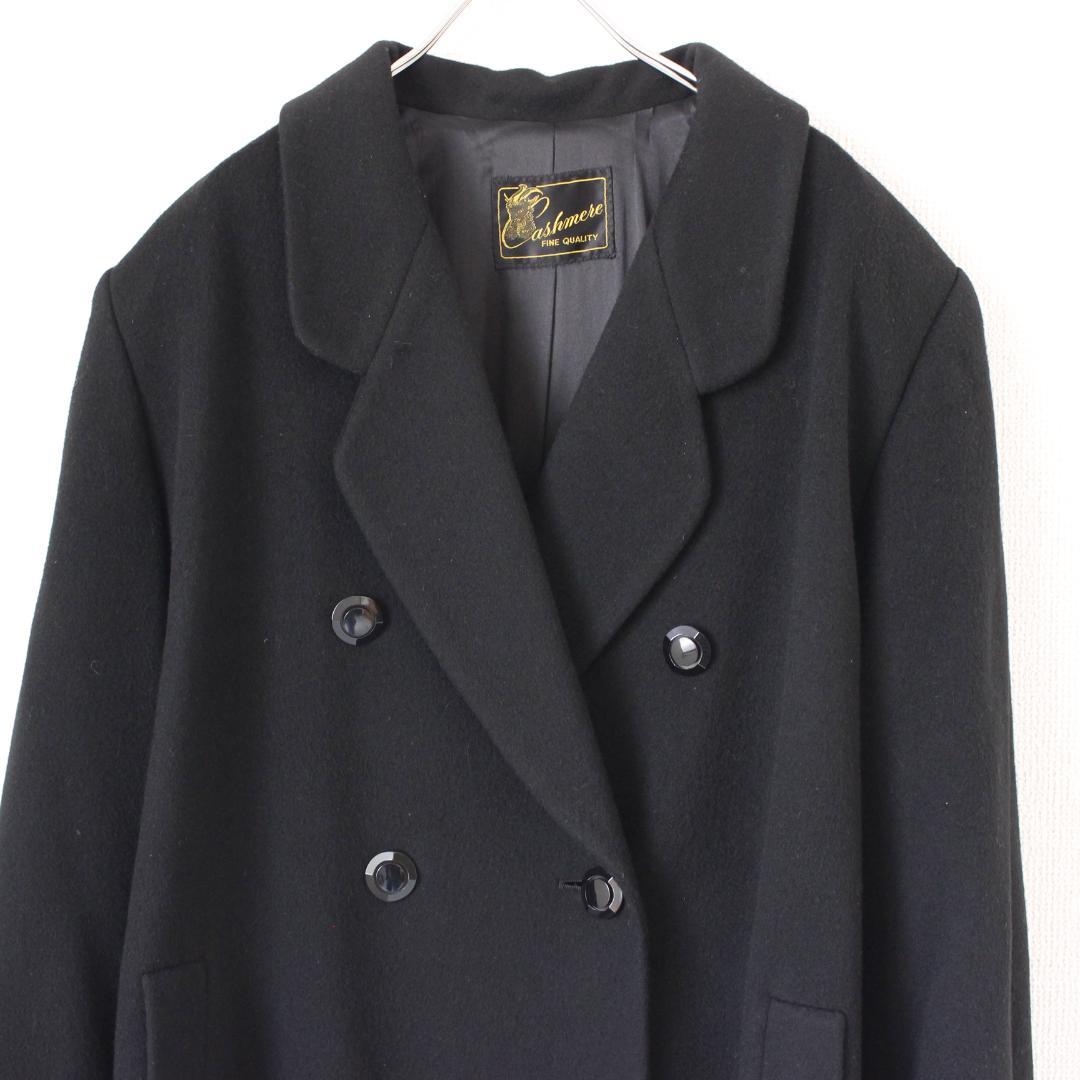 カシミヤ100% ダブルブレストチェスターコート Lサイズ ブラック