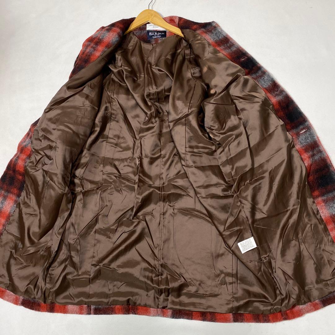 BEAMS BOY スライバー タータンチェック ノーカラーコート モヘヤ混