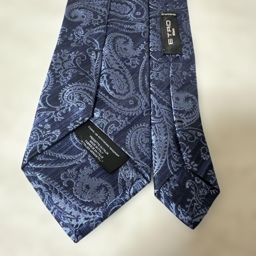 エトロ　ネクタイ　ペイズリー柄　ブルー系