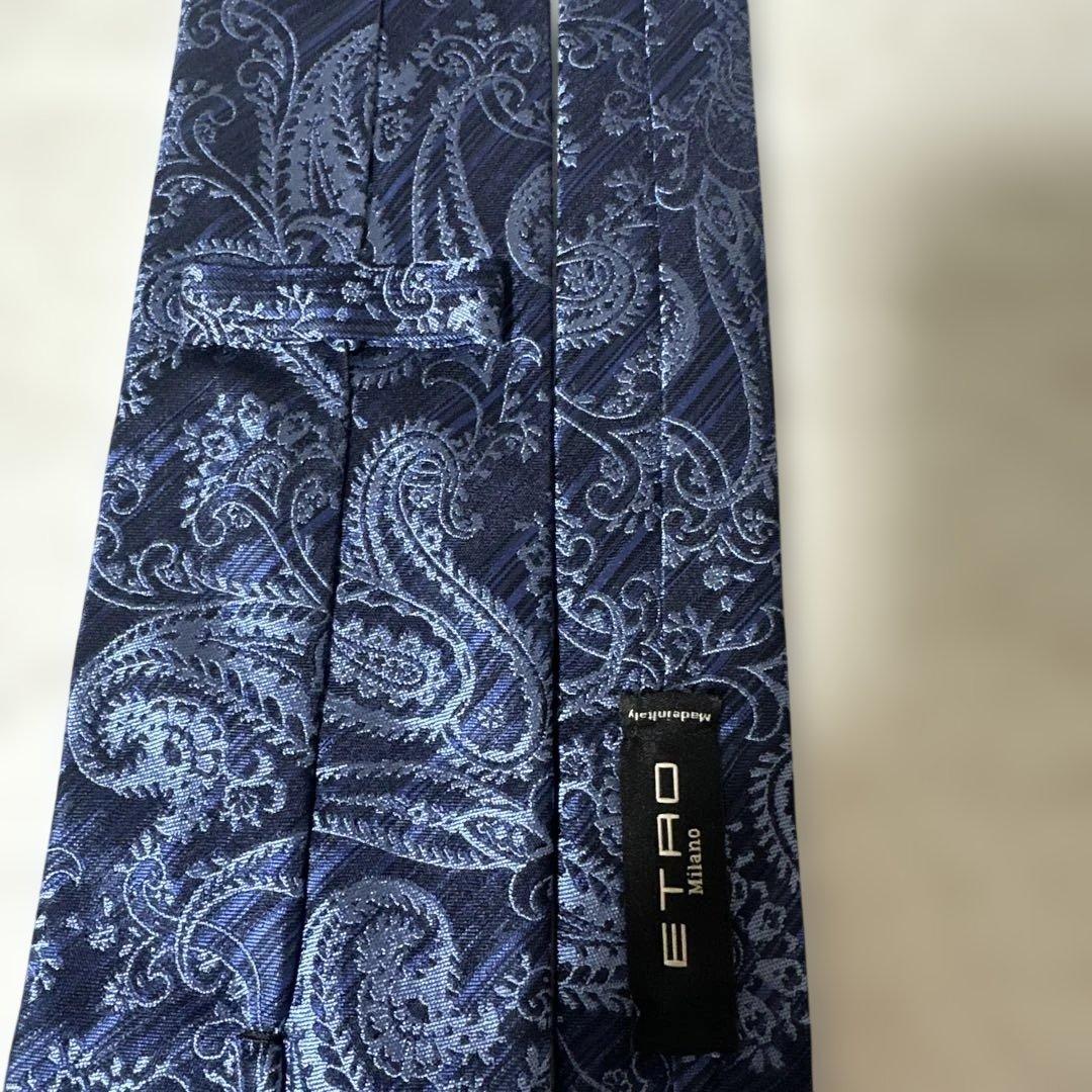 エトロ　ネクタイ　ペイズリー柄　ブルー系