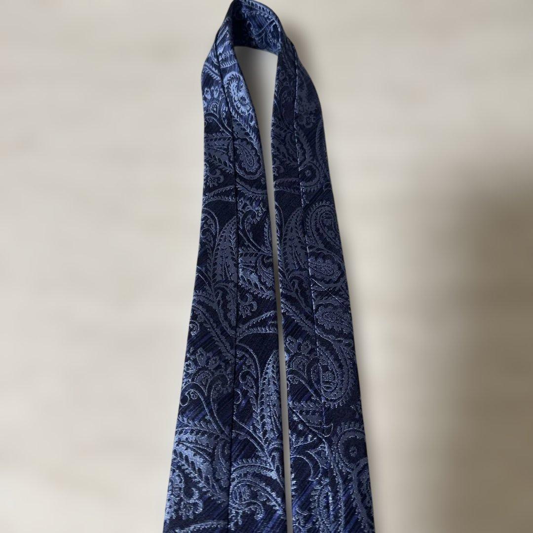 エトロ　ネクタイ　ペイズリー柄　ブルー系