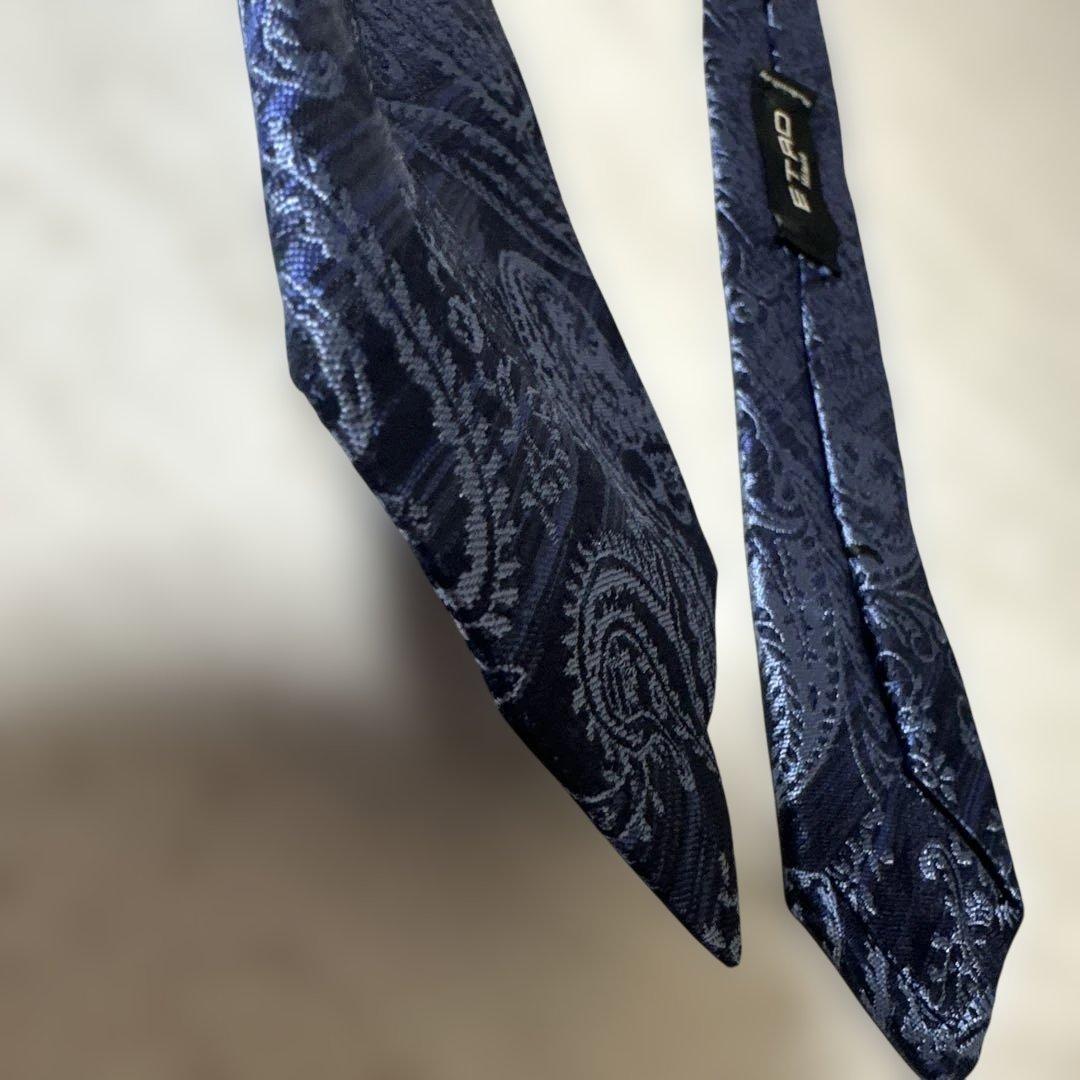 エトロ　ネクタイ　ペイズリー柄　ブルー系